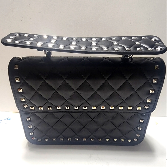 Black Quilted SilverStudded Clutch Faux Leather L'Anza Nwt - Picture 1 of 8